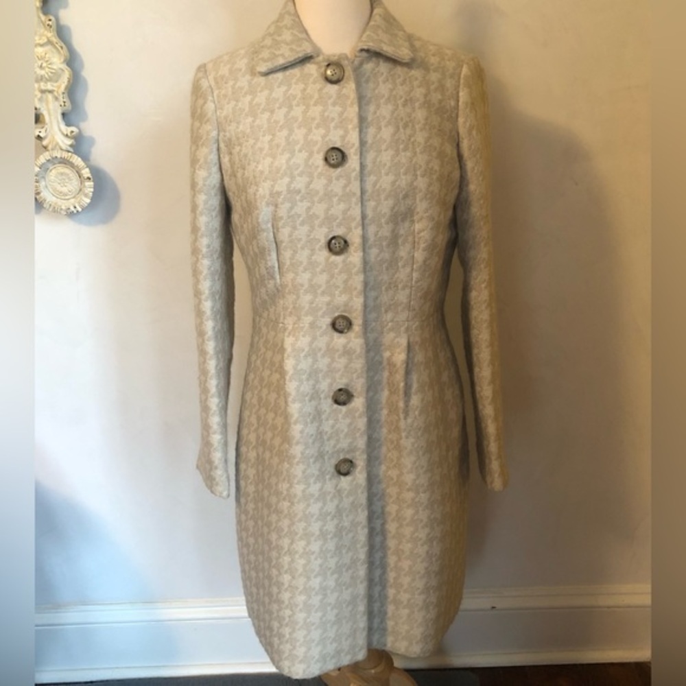Banana Republic Cream,tan Houndstooth Peacoat mid length fully lined Size Medium
